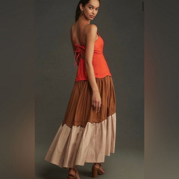 Anthropologie Maeve Halter Tiered Maxi Dress Color Block Medium - Picture 2 of 7